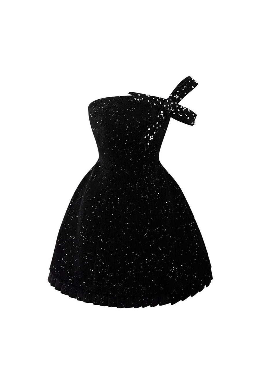 Michella A-line Straight Across Neck Velvet Mini Dress Mini Dress Delicate