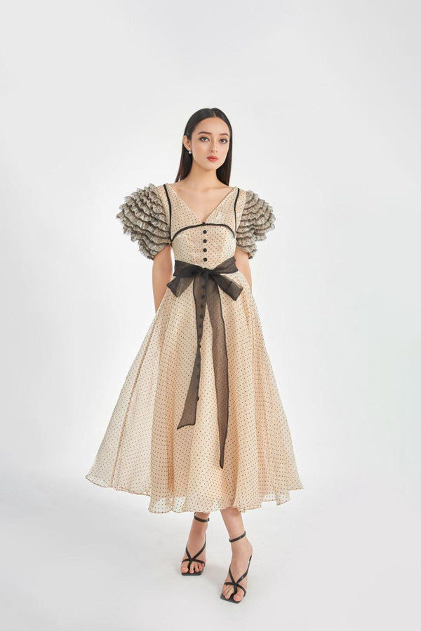 Milcah A-line Collared Neck Organza Midi Dress 1