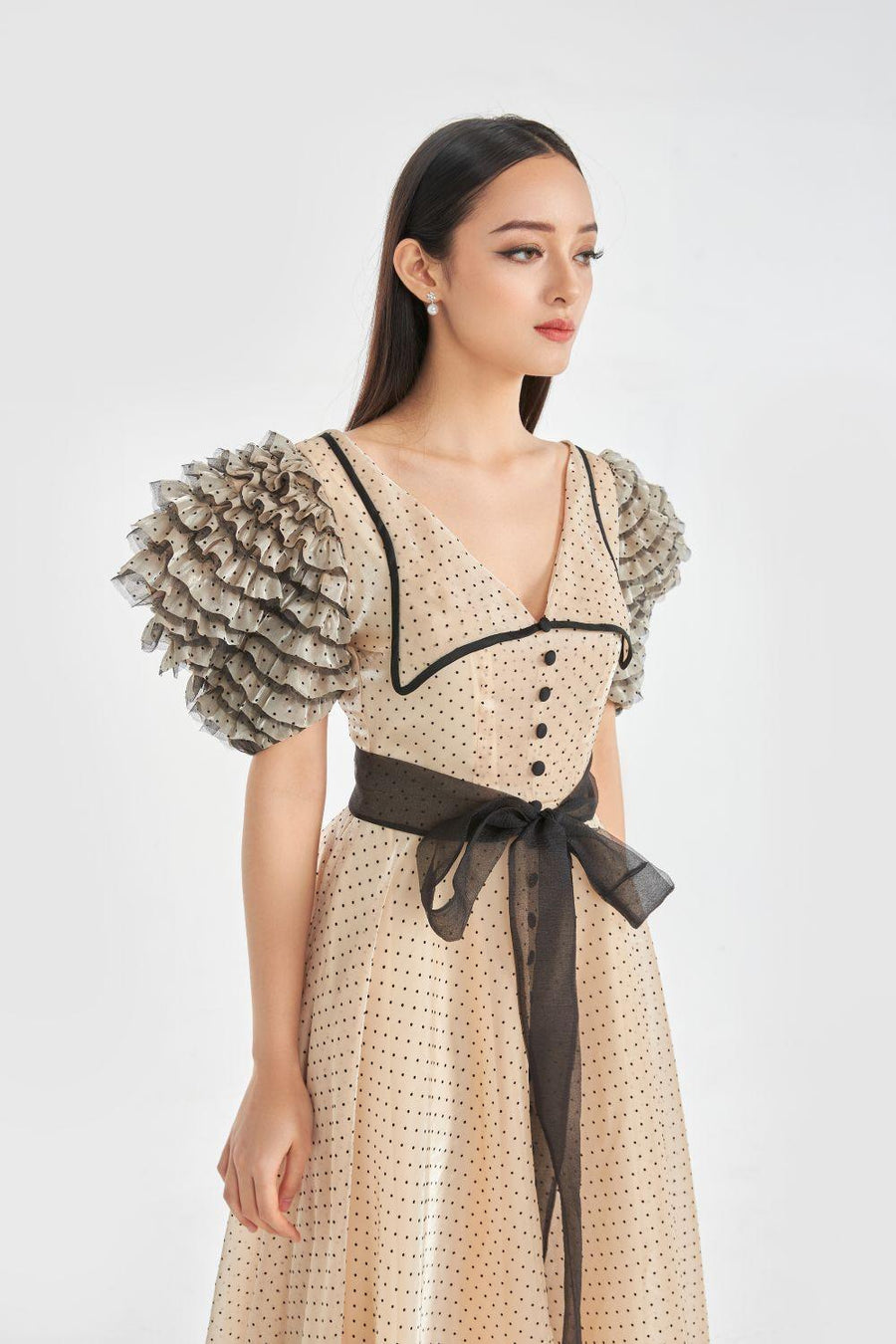 Milcah A-line Collared Neck Organza Midi Dress 2