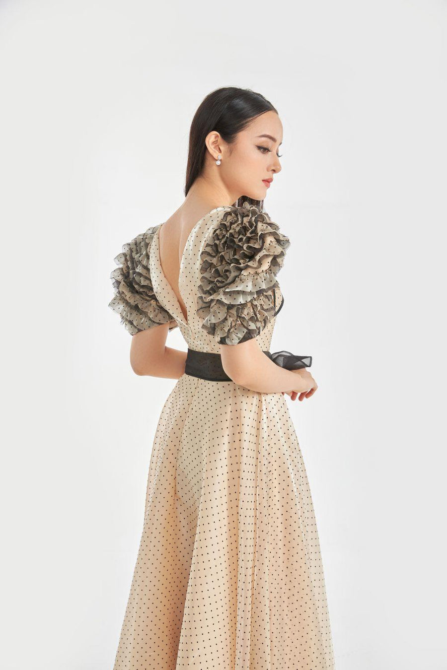 Milcah A-line Collared Neck Organza Midi Dress 3