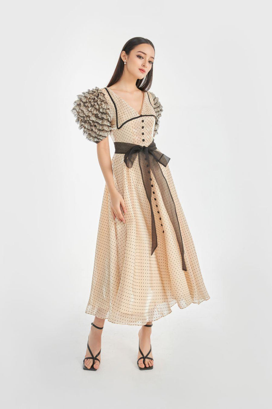 Milcah A-line Collared Neck Organza Midi Dress 4
