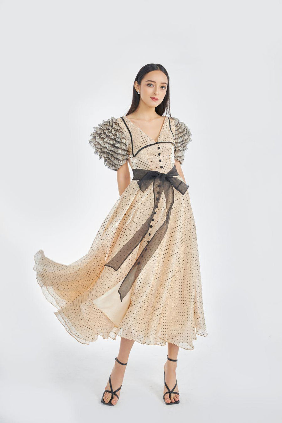 Milcah A-line Collared Neck Organza Midi Dress 5