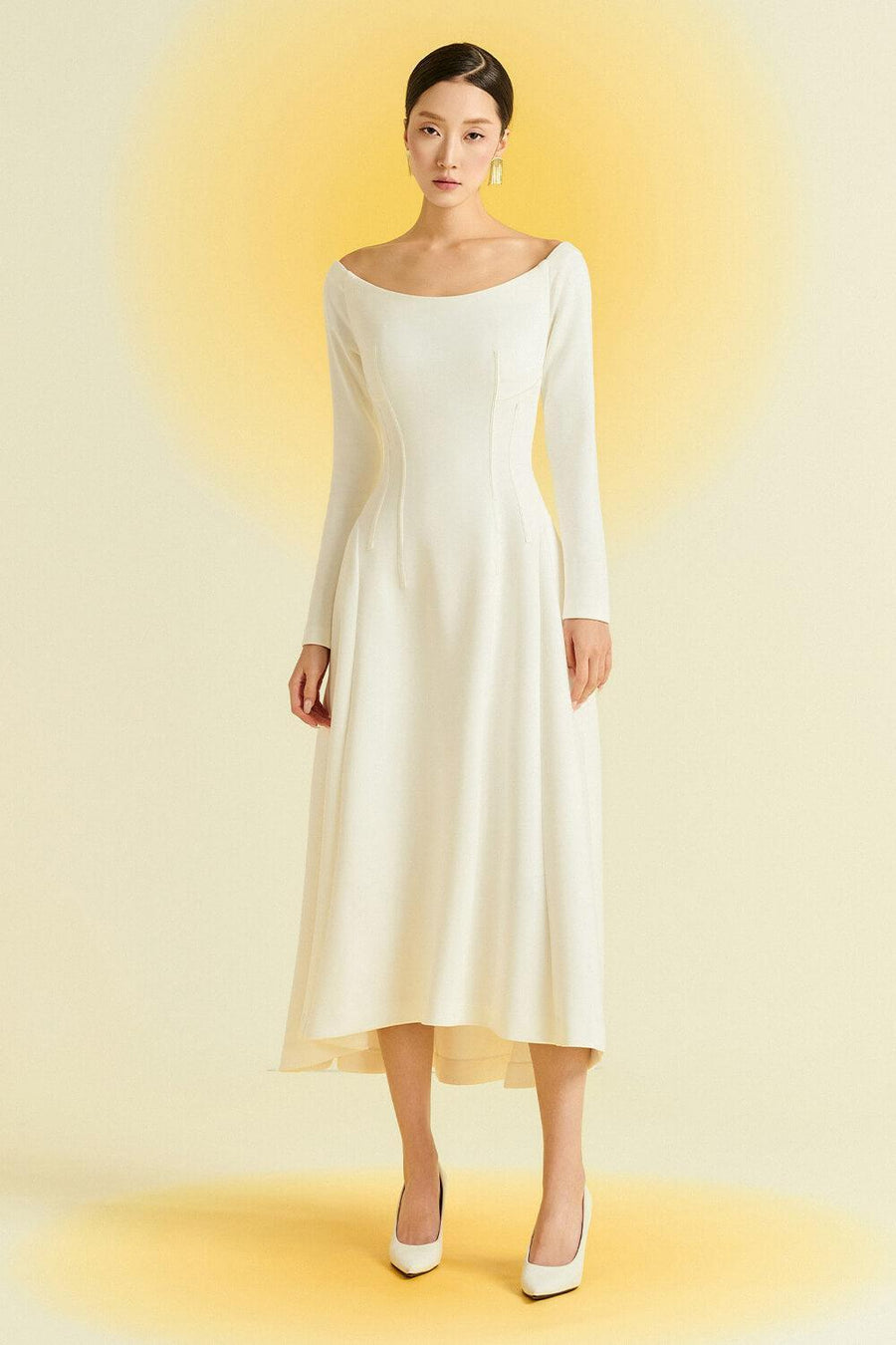 Mimosa A-line Off-Shoulder Cotton Blend High-low Dress Midi Dress Eegen Studio