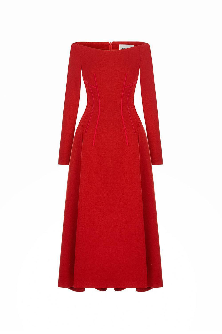 Mimosa A-line Off-Shoulder Cotton Blend High-low Dress Red Midi Dress Eegen Studio