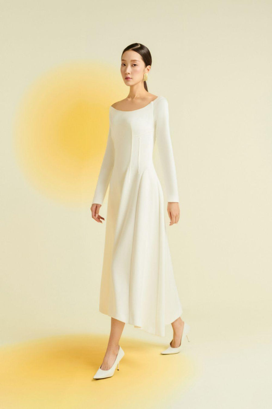 Mimosa A-line Off-Shoulder Cotton Blend High-low Dress Midi Dress Eegen Studio