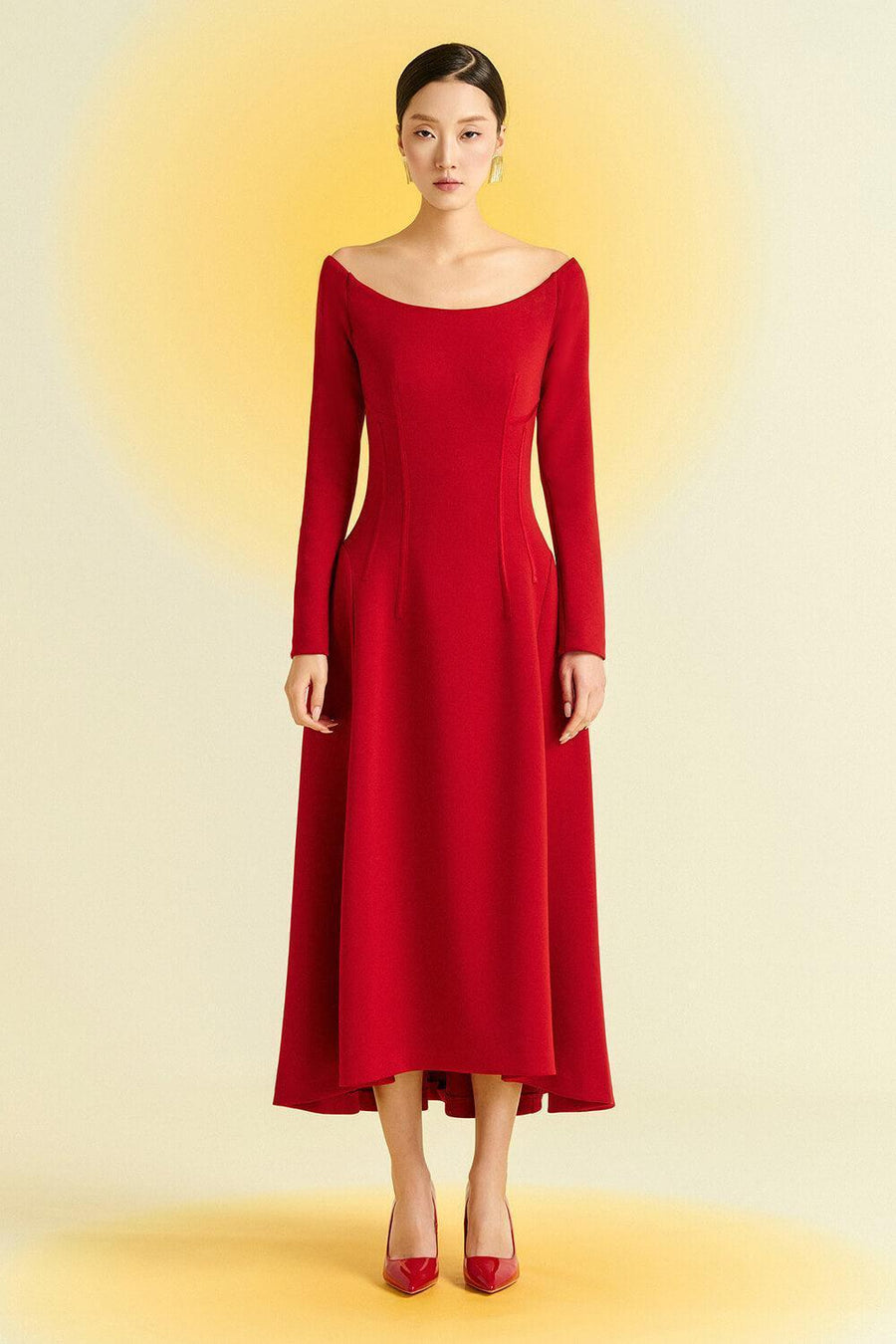 Mimosa A-line Off-Shoulder Cotton Blend High-low Dress Midi Dress Eegen Studio