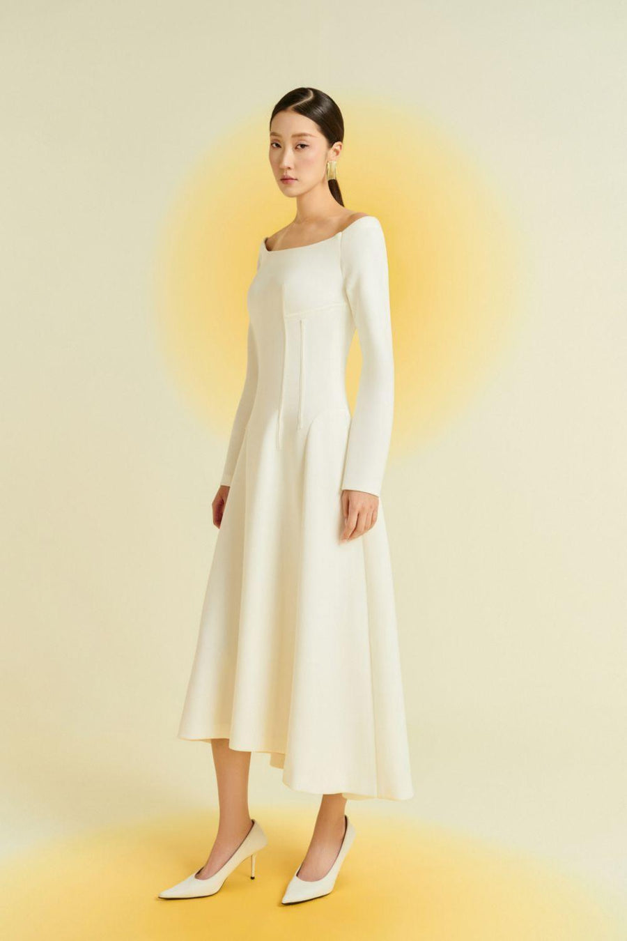 Mimosa A-line Off-Shoulder Cotton Blend High-low Dress Midi Dress Eegen Studio