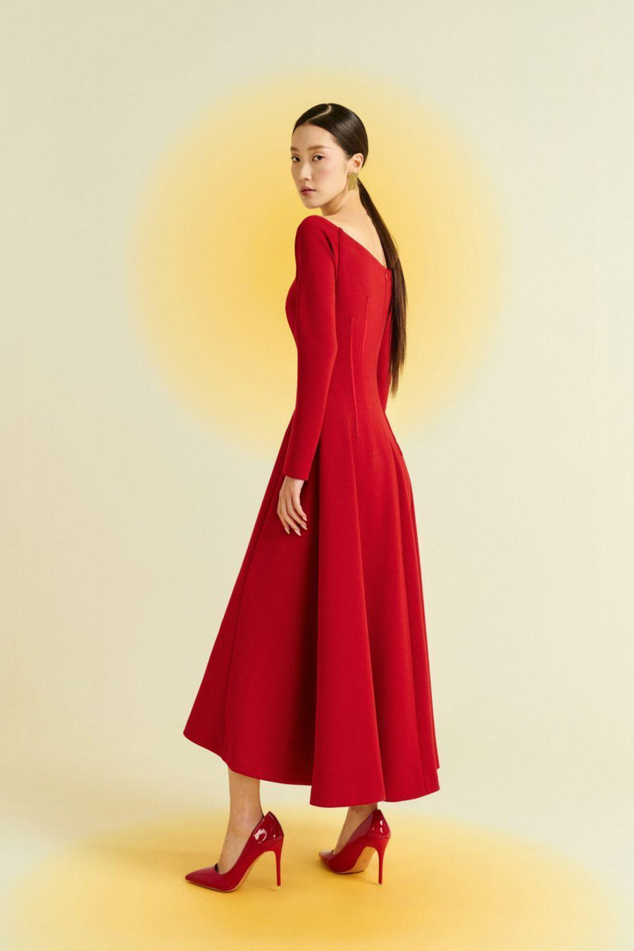 Mimosa A-line Off-Shoulder Cotton Blend High-low Dress Midi Dress Eegen Studio