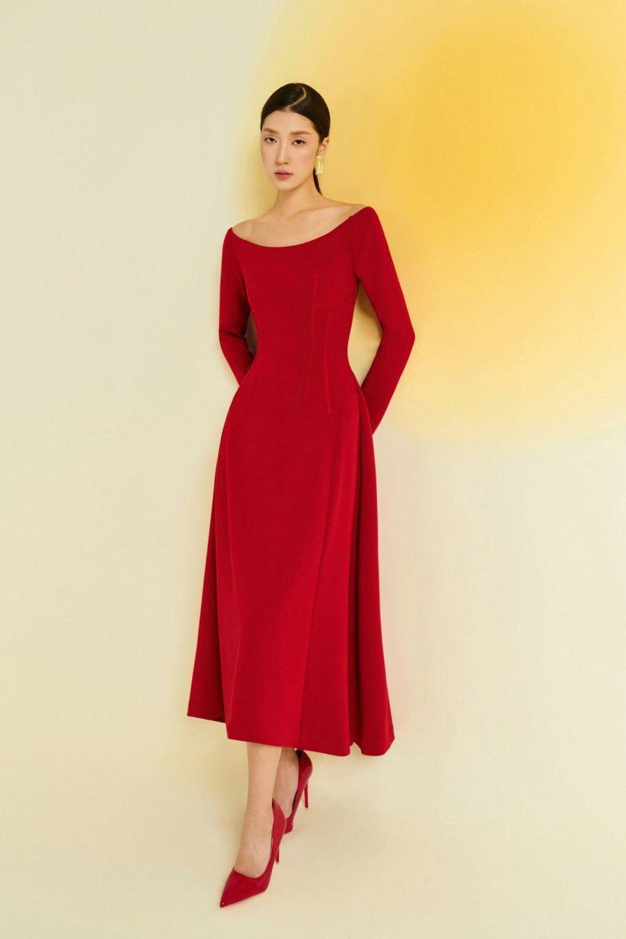 Mimosa A-line Off-Shoulder Cotton Blend High-low Dress Midi Dress Eegen Studio