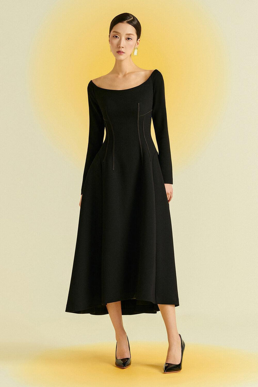 Mimosa A-line Off-Shoulder Cotton Blend High-low Dress Midi Dress Eegen Studio