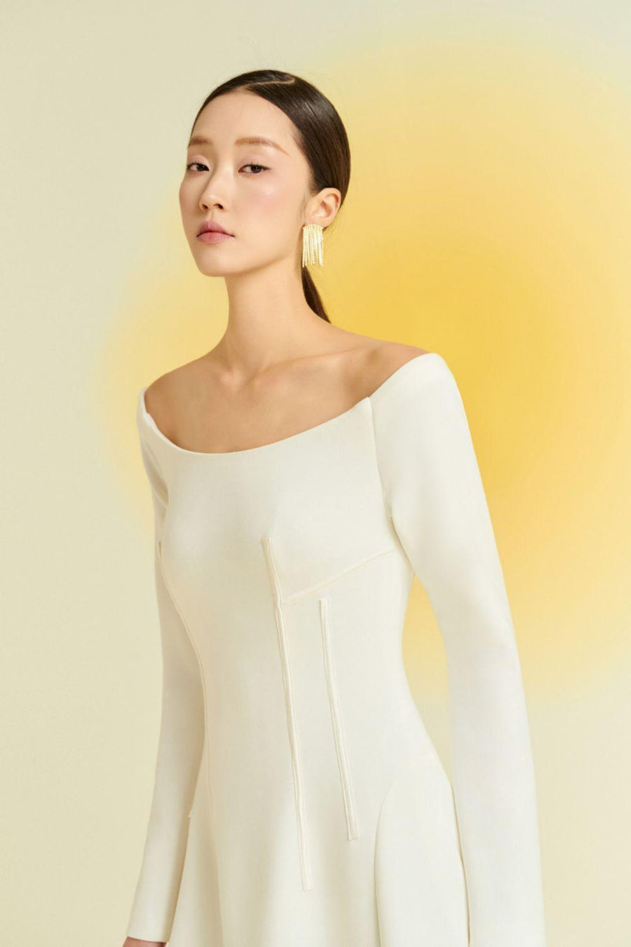 Mimosa A-line Off-Shoulder Cotton Blend High-low Dress Midi Dress Eegen Studio