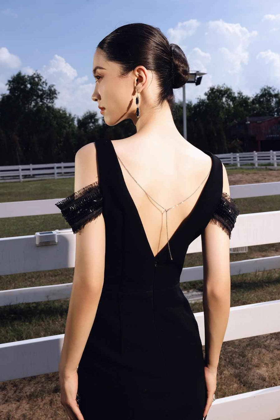 Mindy Slit Cold Shoulder Sleeved Cotton Silk Floor Length Dress