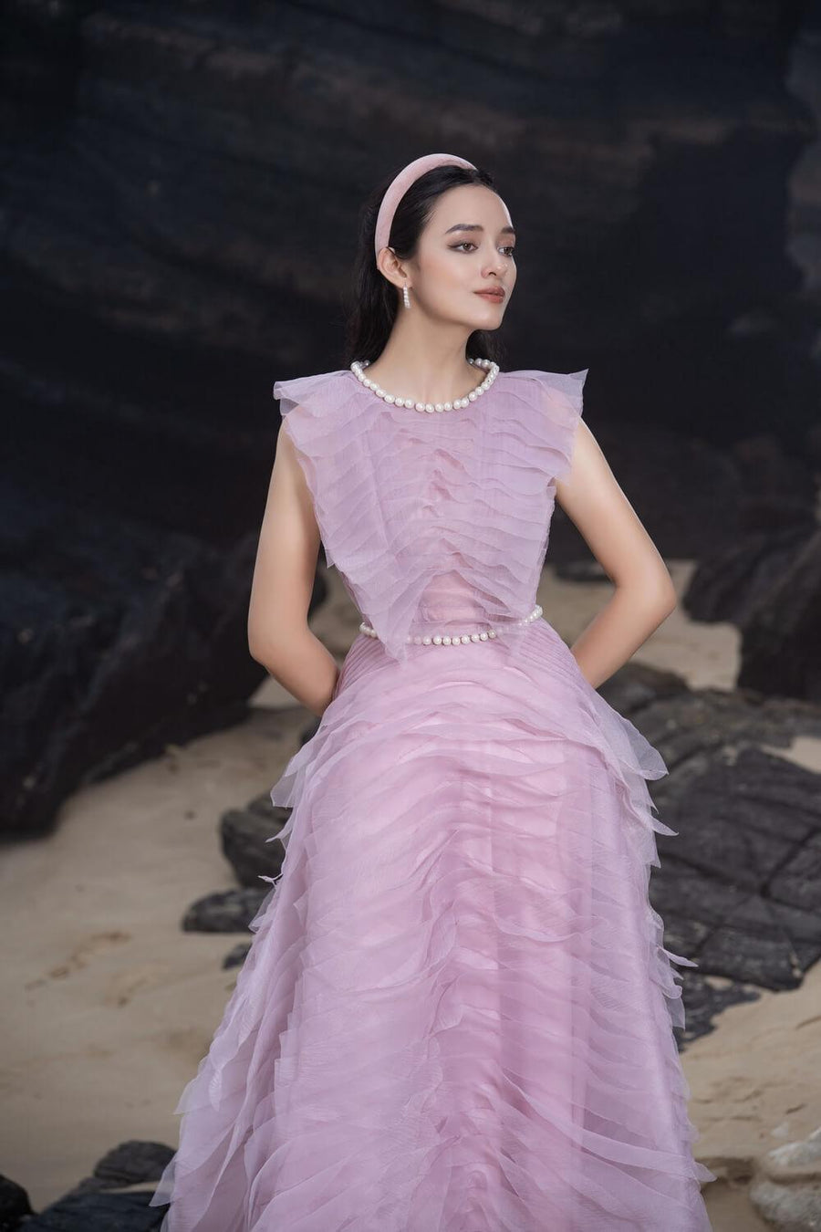 Miriam A-line Ruffle Layer Organza Maxi Dress 4