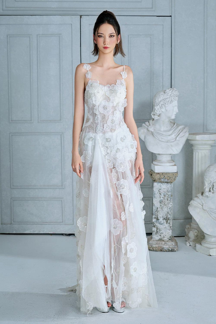 Mirina Mermaid See-Through Mesh Lace Floor Length Dress 1