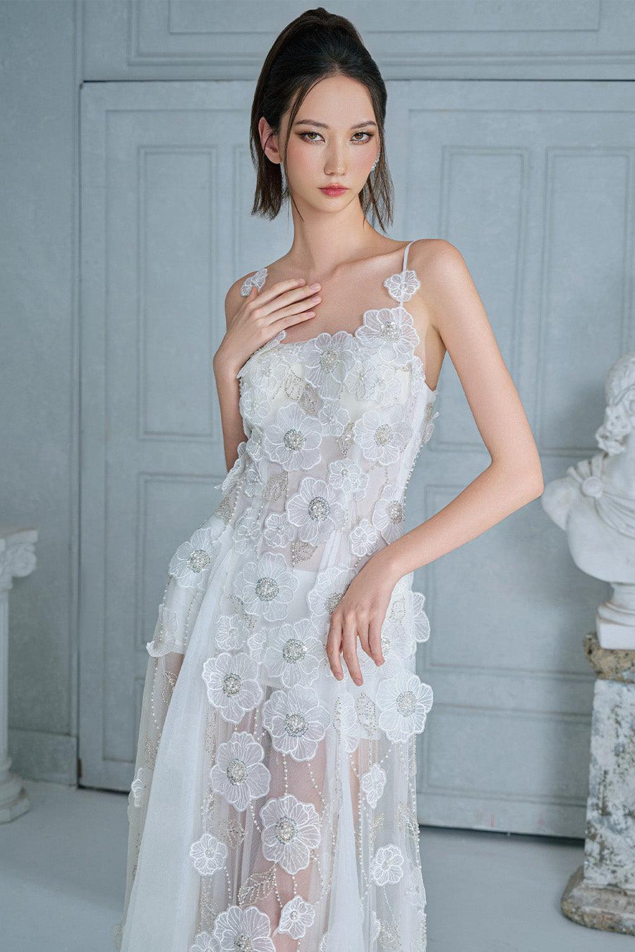 Mirina Mermaid See-Through Mesh Lace Floor Length Dress 2