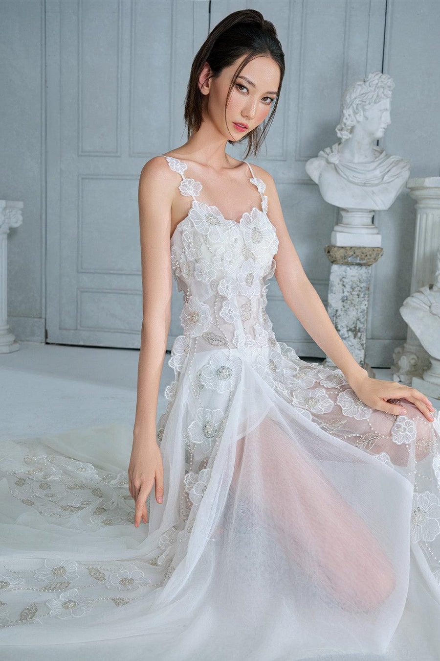 Mirina Mermaid See-Through Mesh Lace Floor Length Dress 3