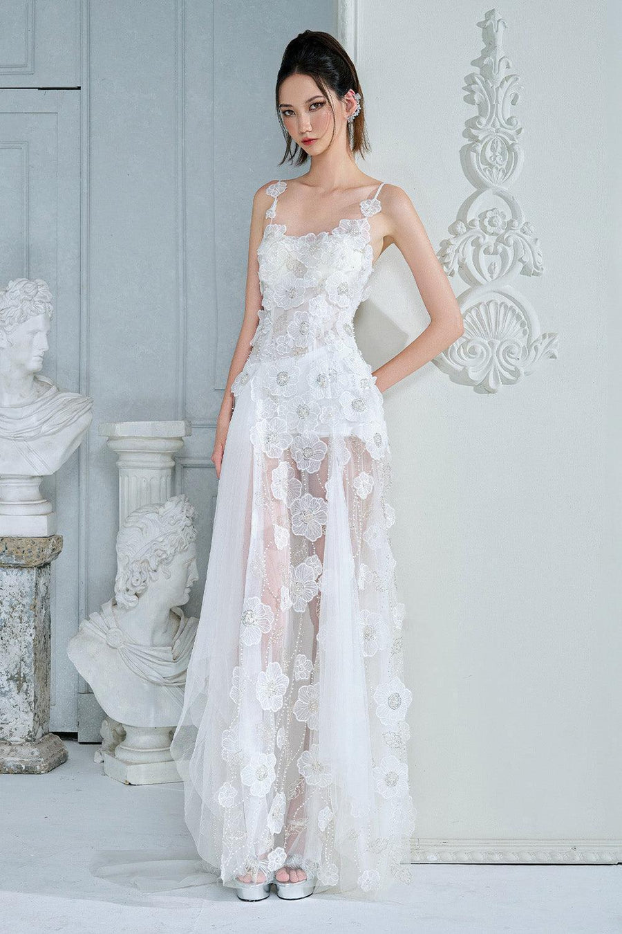 Mirina Mermaid See-Through Mesh Lace Floor Length Dress 5