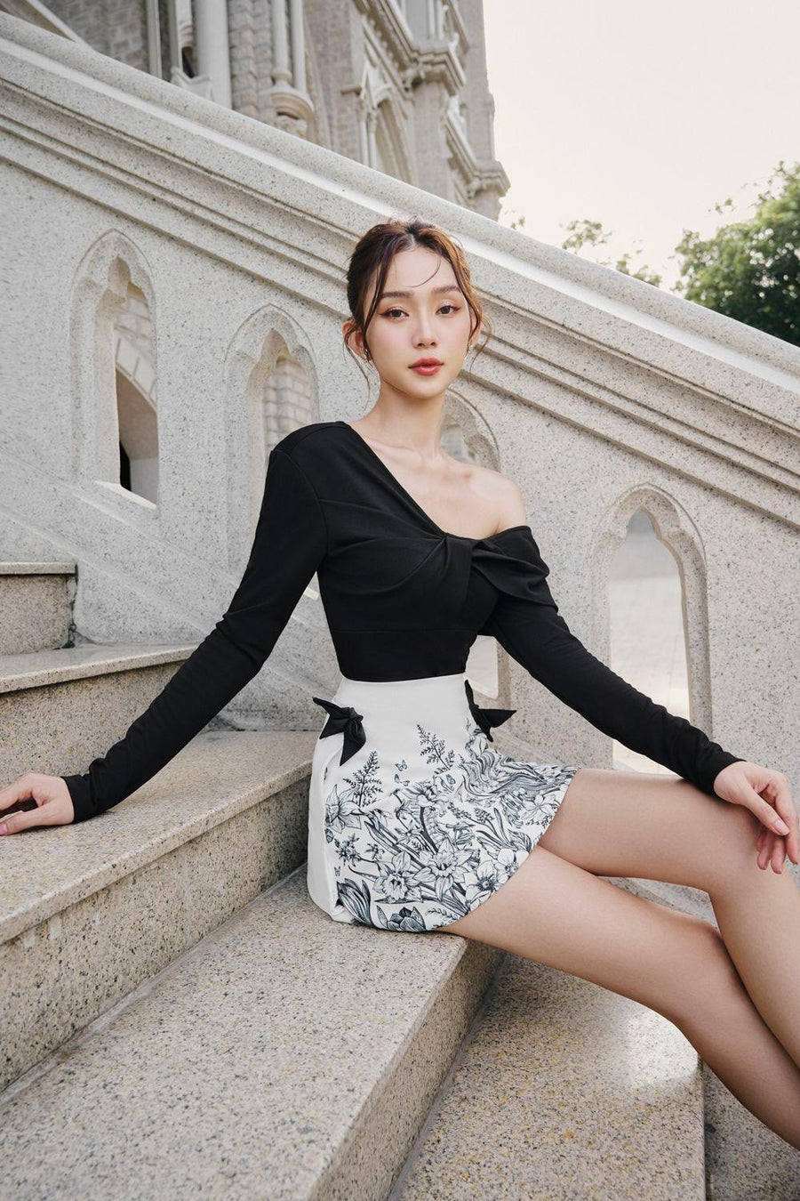Molly Bodycon Asymmetric Neck Jersey Knit Top Long Sleeved Top Larmes