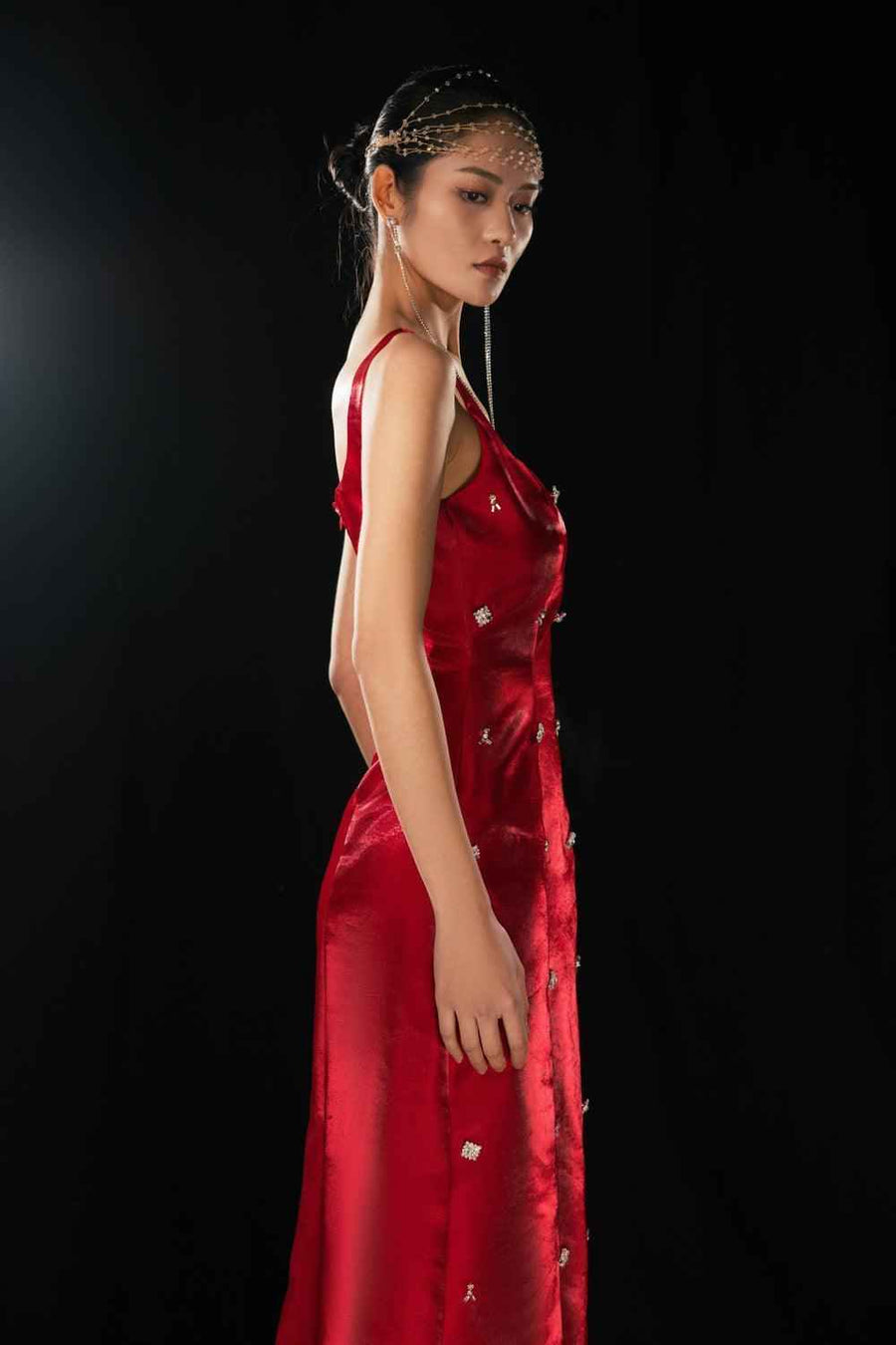 Morales A-line Square Neck Taffeta Silk Floor Length Dress
