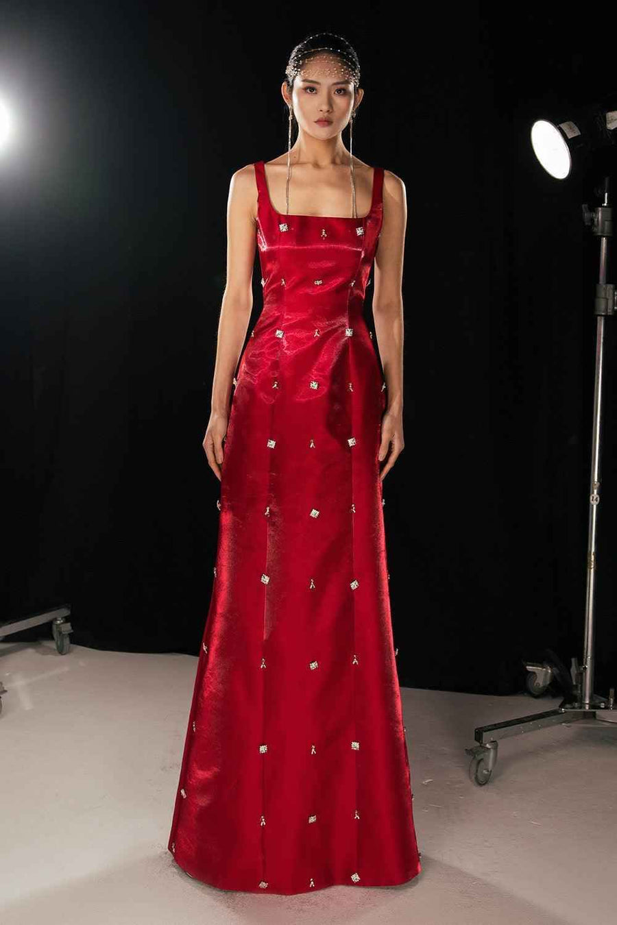 Morales A-line Square Neck Taffeta Silk Floor Length Dress