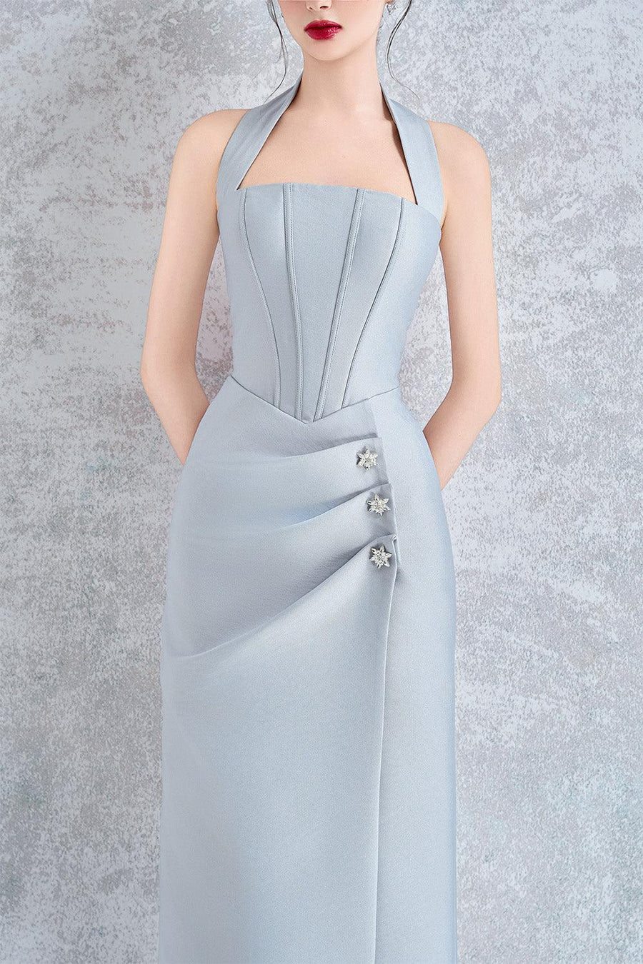 Morpho Halter Corset Taffeta Midi Dress Midi Dress Calista de Minh Thanh