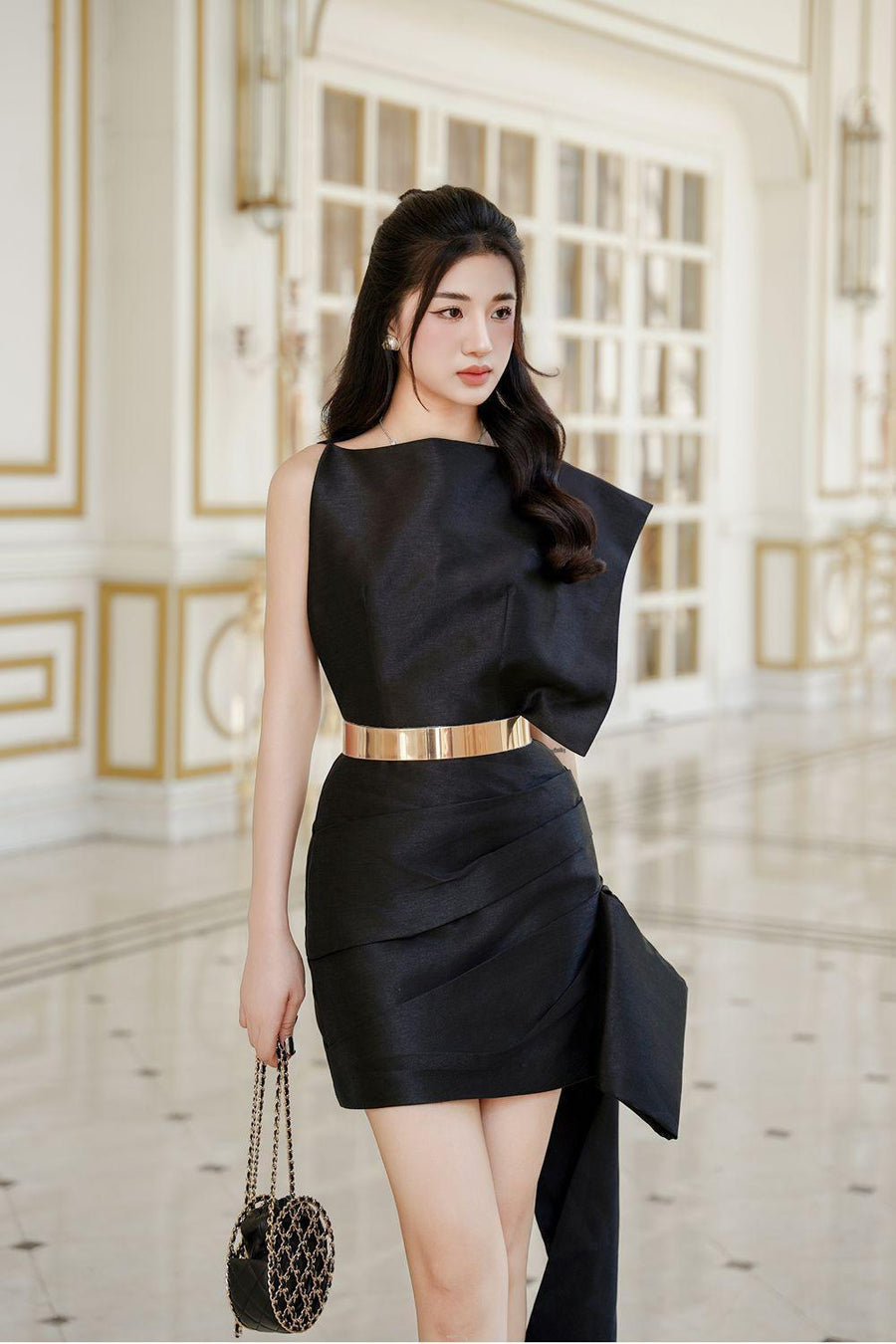 Morris Bodycon Asymmetric Sleeved Taffeta Mini Dress Mini Dress Calista de Minh Thanh