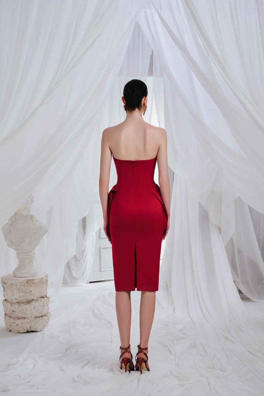 Morris Pencil Semi-Heart Neck Organdy Below The Knee Dress