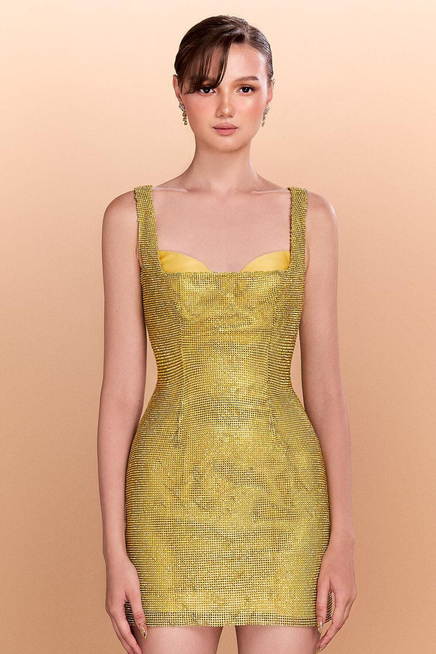 Murphy Bodycon Sleeveless Stone Silk Mini Dress Yellow Mini Dress CEM