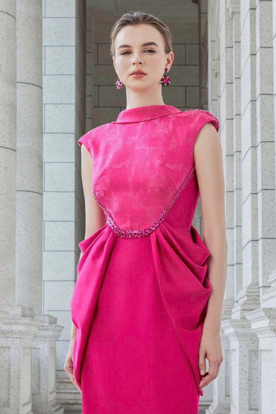 Muse Sheath Cap Sleeved Satin Floor Length Dress Gown Dress I.H.F Atelier