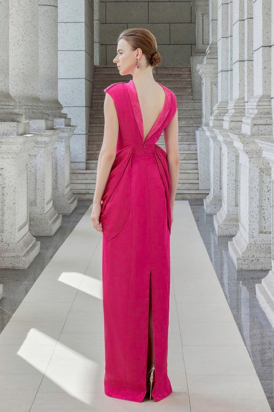 Muse Sheath Cap Sleeved Satin Floor Length Dress Gown Dress I.H.F Atelier