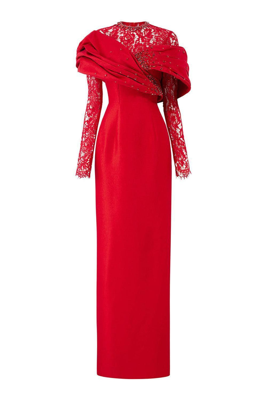 Mya Sheath Draped Taffeta Floor Length Dress Red Gown Dress I.H.F Atelier