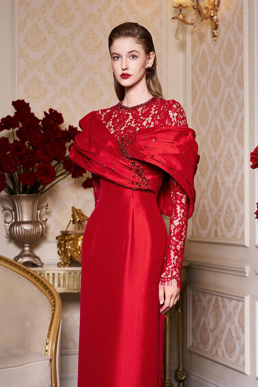 Mya Sheath Draped Taffeta Floor Length Dress Gown Dress I.H.F Atelier