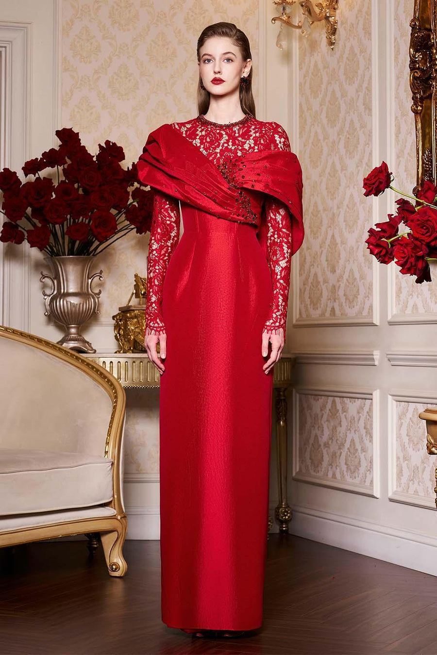Mya Sheath Draped Taffeta Floor Length Dress Gown Dress I.H.F Atelier