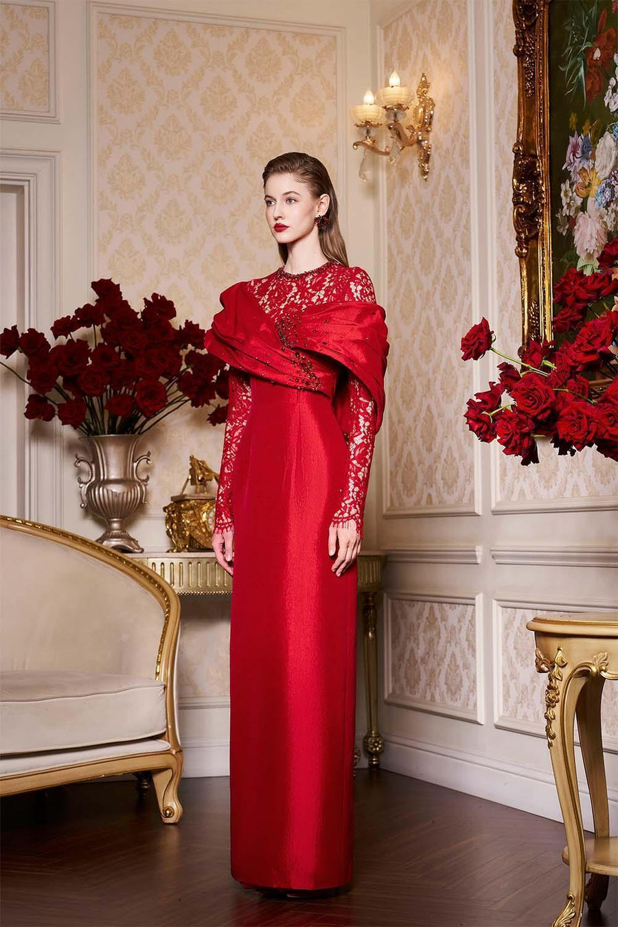 Mya Sheath Draped Taffeta Floor Length Dress Gown Dress I.H.F Atelier