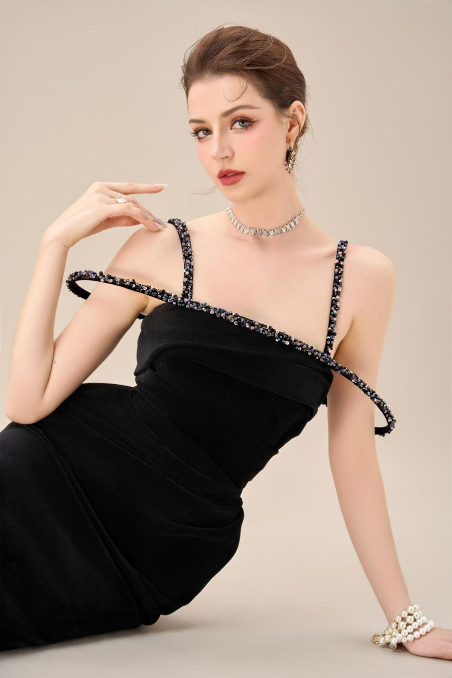 Mystic Sheath Square Neck Velvet Ankle Length Dress Maxi Dress Calista de Minh Thanh