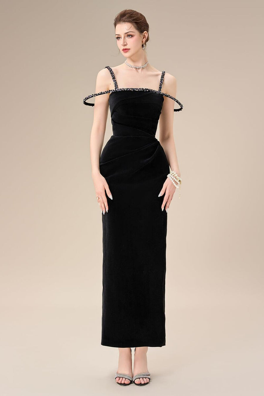 Mystic Sheath Square Neck Velvet Ankle Length Dress Maxi Dress Calista de Minh Thanh