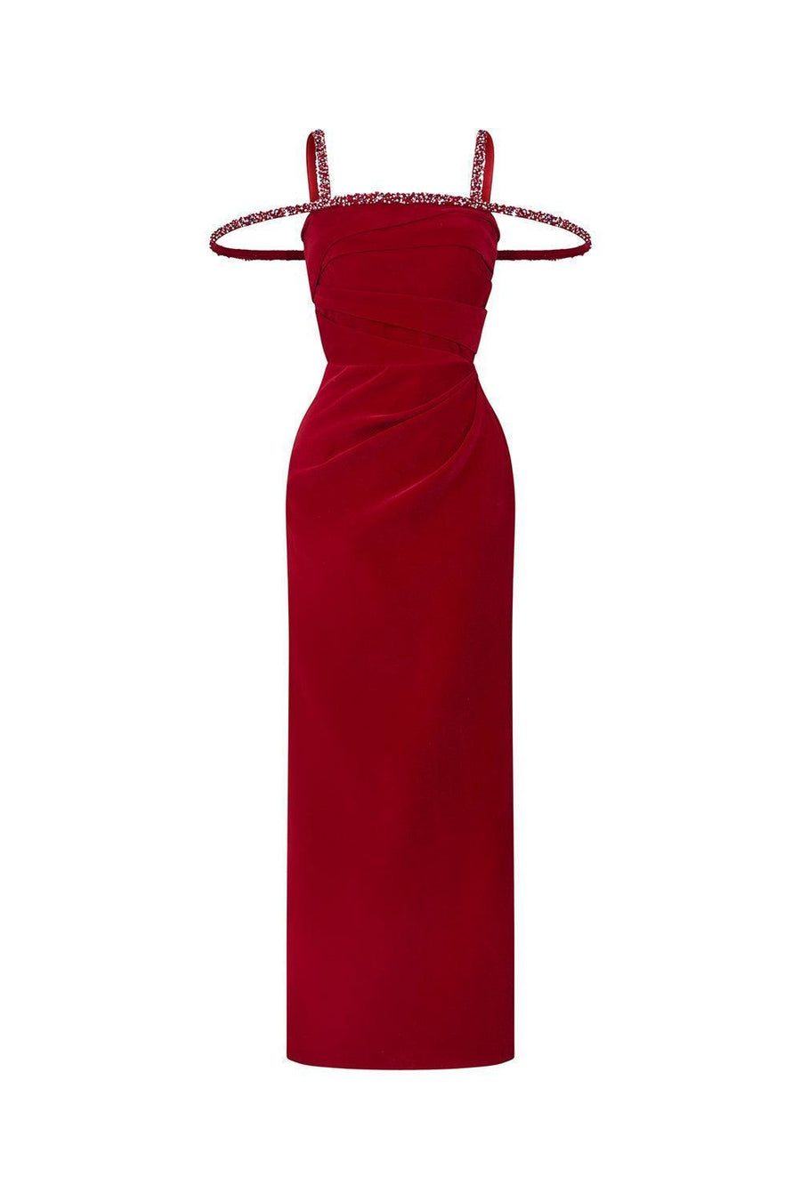 Mystic Sheath Square Neck Velvet Ankle Length Dress Red Maxi Dress Calista de Minh Thanh