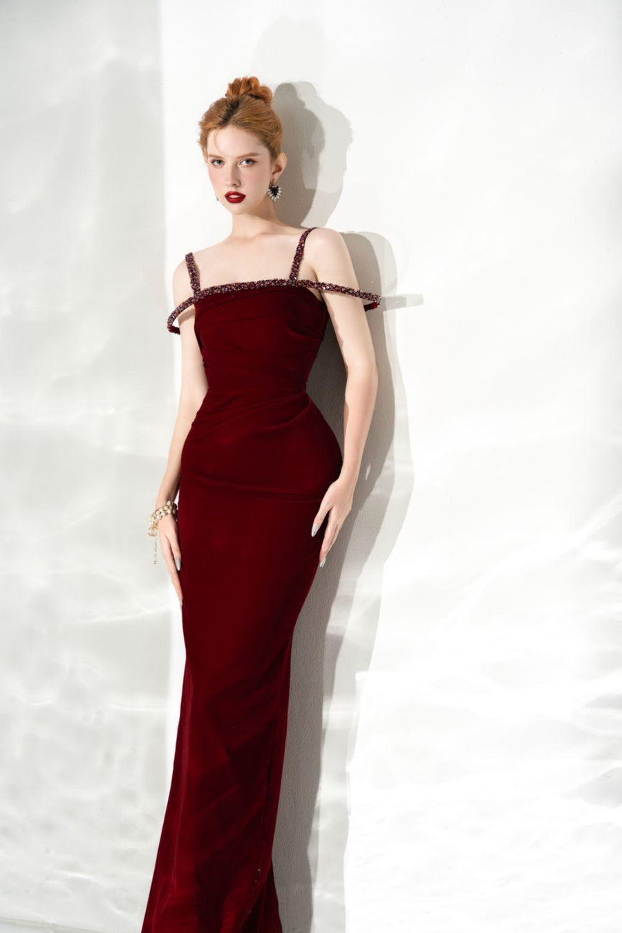 Mystic Sheath Square Neck Velvet Ankle Length Dress Maxi Dress Calista de Minh Thanh