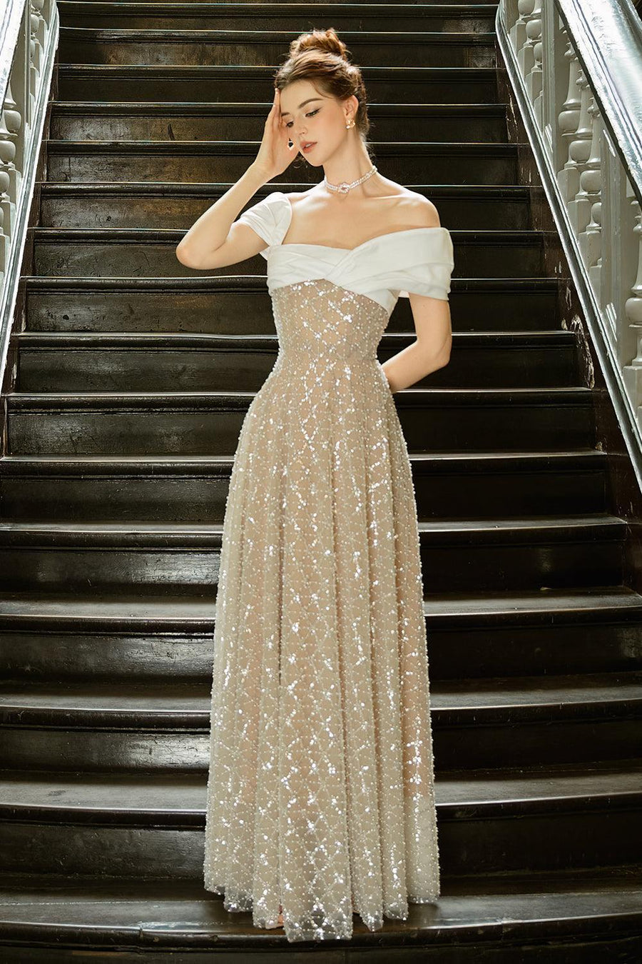 Nally A-line Asymmetric Neck Tulle Floor Length Dress Maxi Dress Calista de Minh Thanh