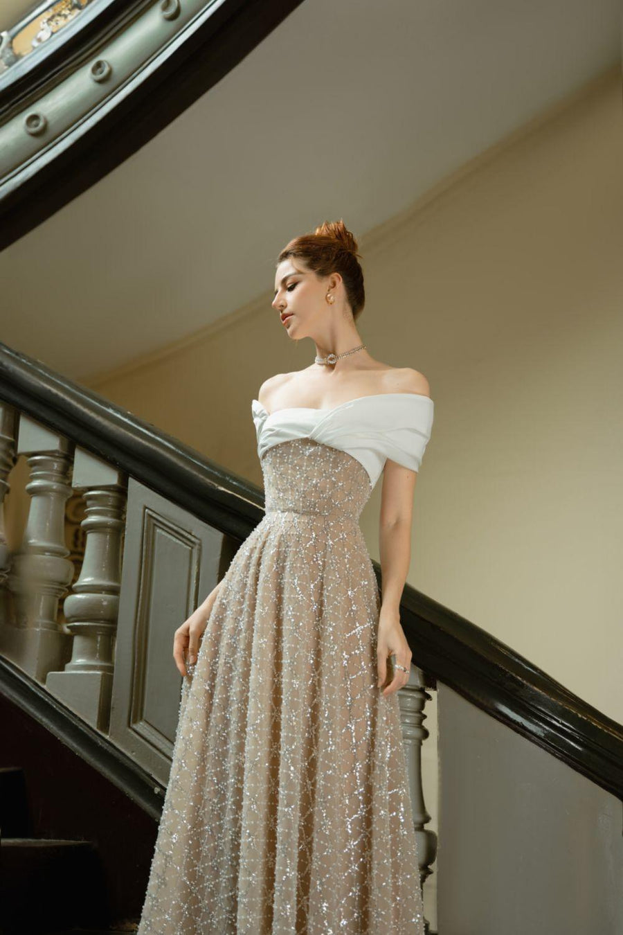 Nally A-line Asymmetric Neck Tulle Floor Length Dress Maxi Dress Calista de Minh Thanh