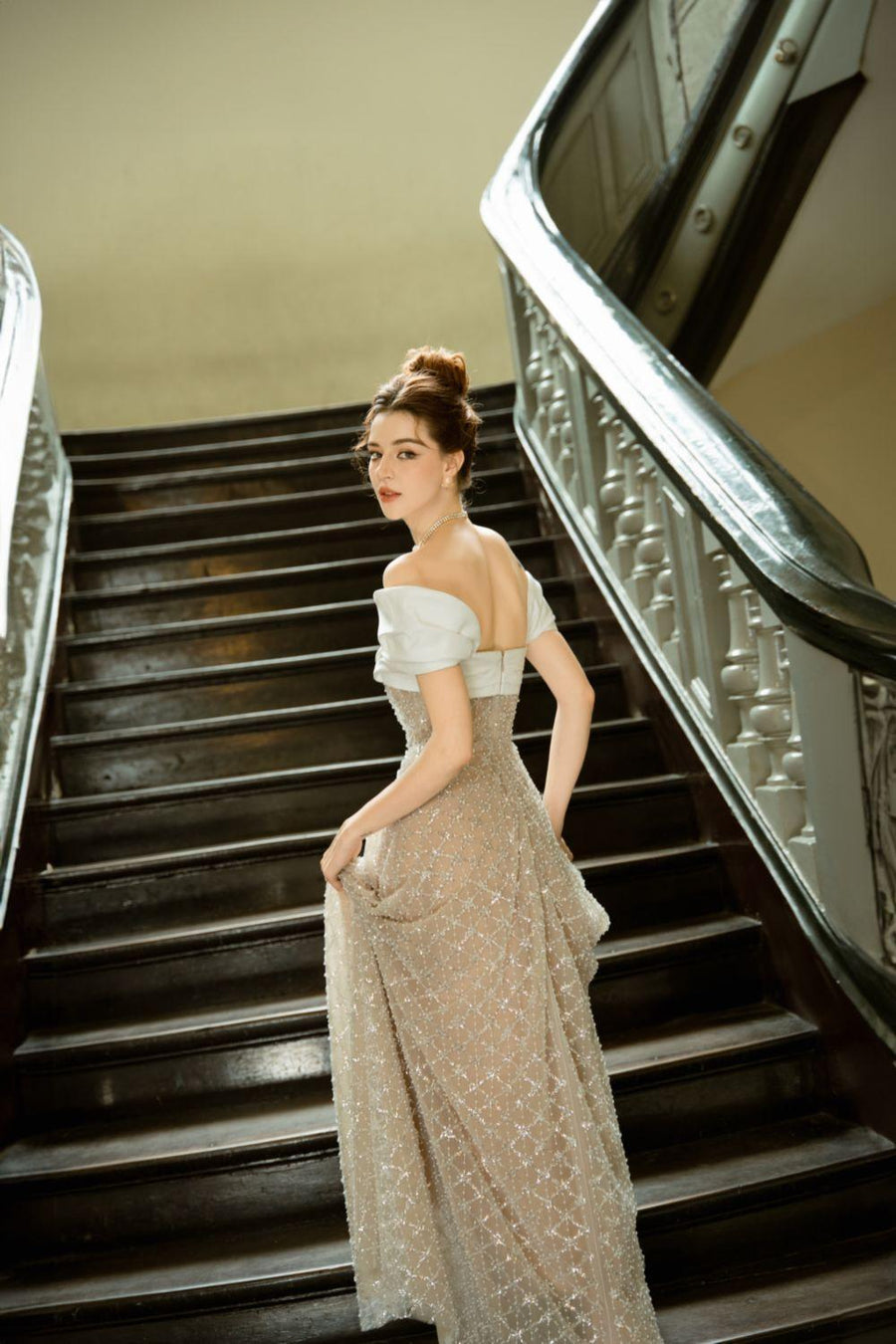 Nally A-line Asymmetric Neck Tulle Floor Length Dress Maxi Dress Calista de Minh Thanh
