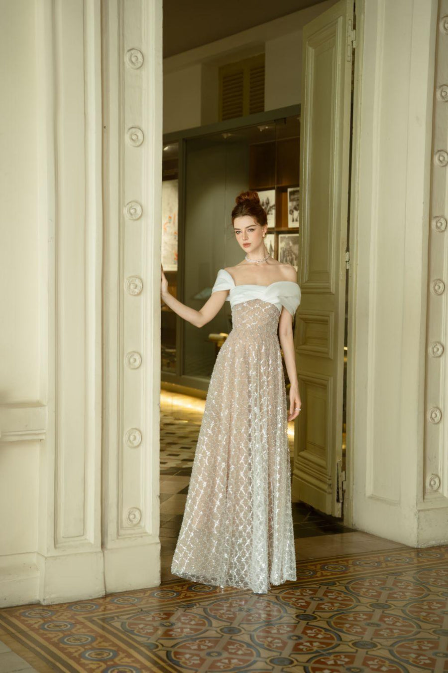 Nally A-line Asymmetric Neck Tulle Floor Length Dress Maxi Dress Calista de Minh Thanh