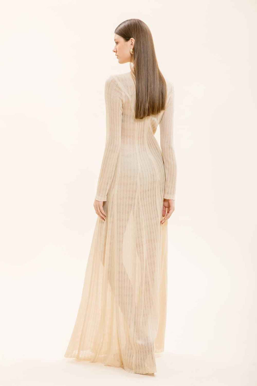 Naomi A-line Long Sleeved Knitted Fabric Floor Length Dress