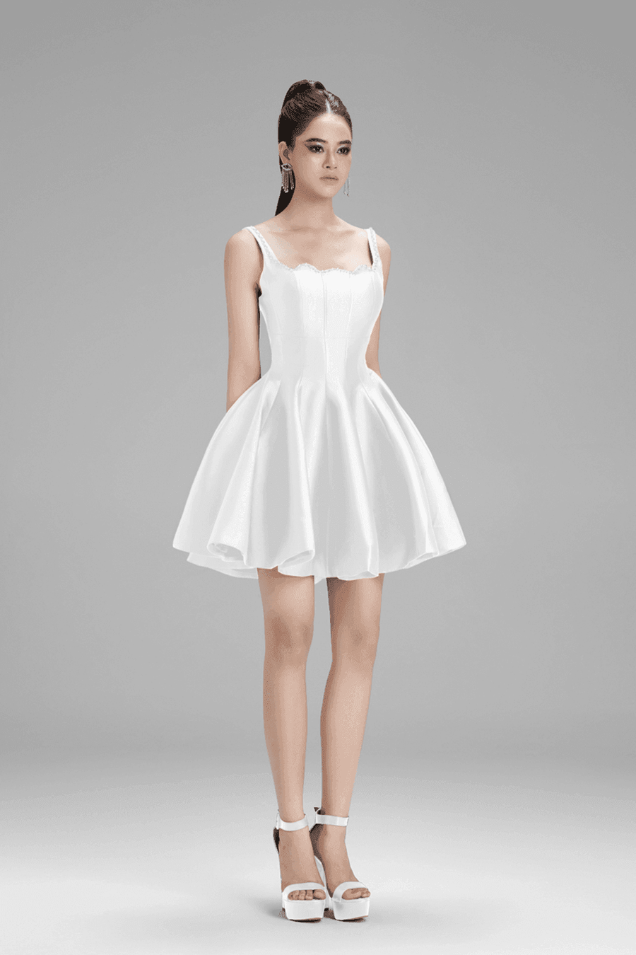 Naomi Fit and Flare Square Neck Taffeta Mini Dress Mini Dress Cordia