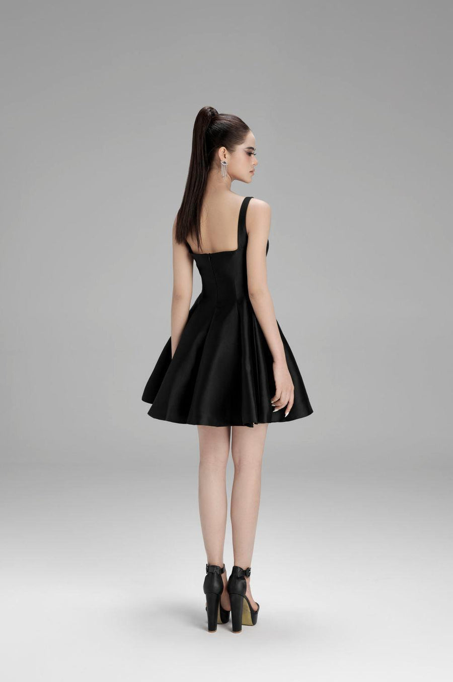 Naomi Fit and Flare Square Neck Taffeta Mini Dress Mini Dress Cordia