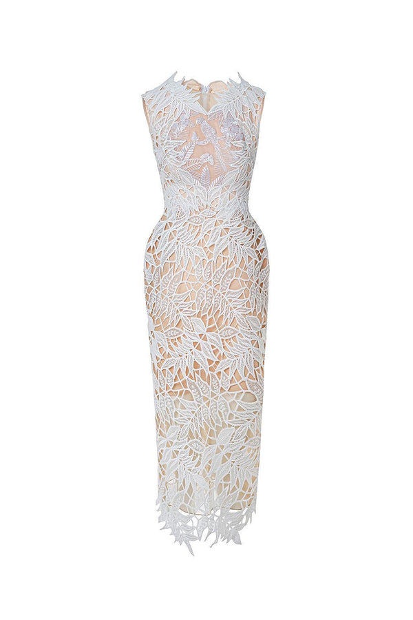 Naomi Pencil Sleeveless Lace Midi Dress