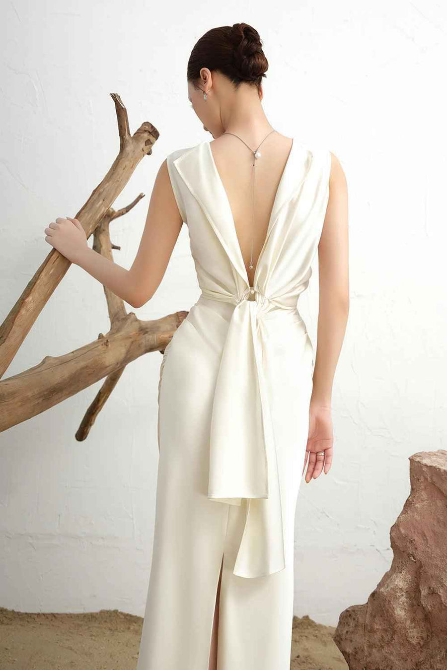 Nara Sheath Back Slit Silk Blend Floor Length Dress