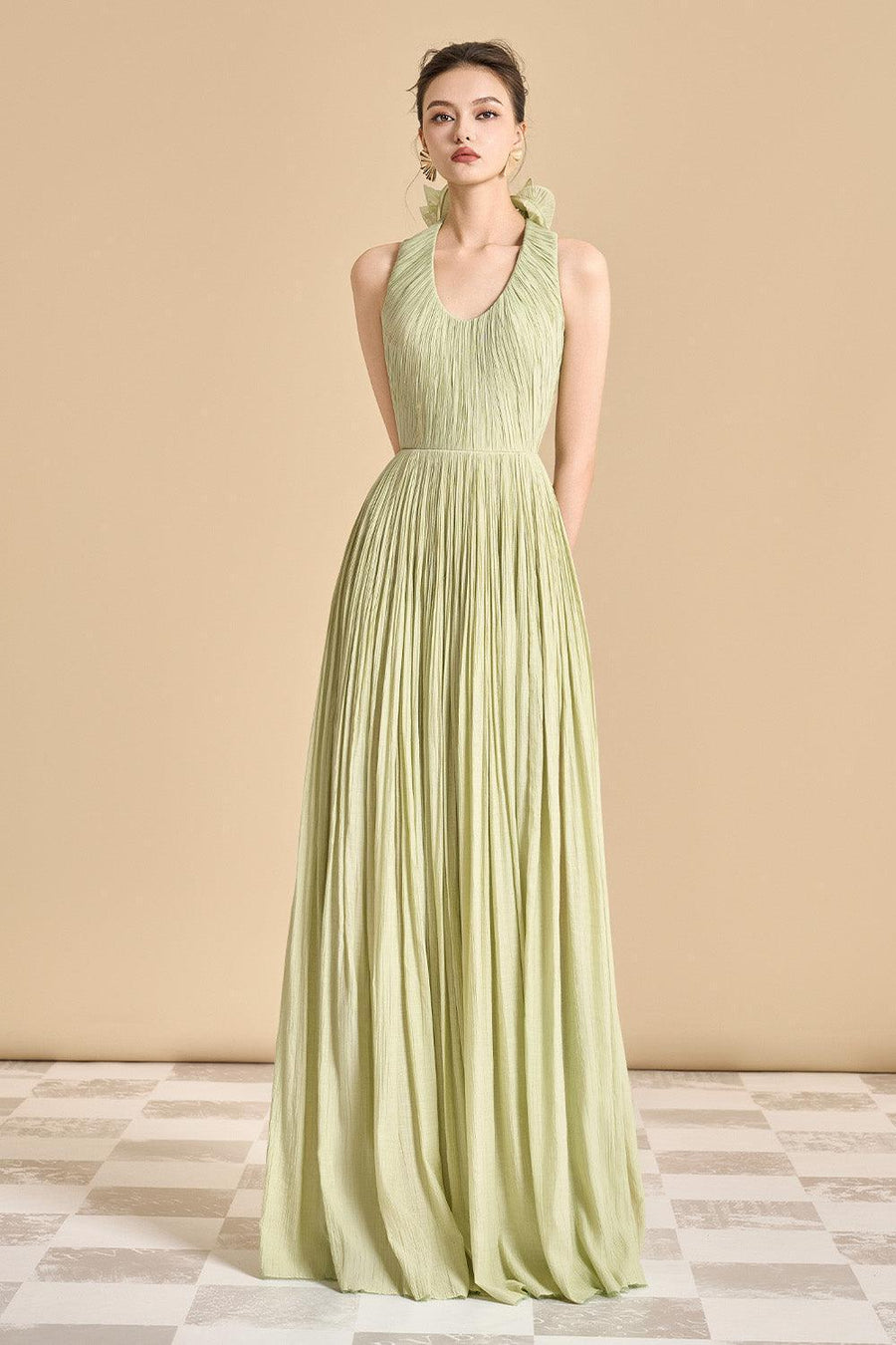 Nasir Gathered Scoop Neck Tencel Floor Length Dress Maxi Dress Maison des Copains