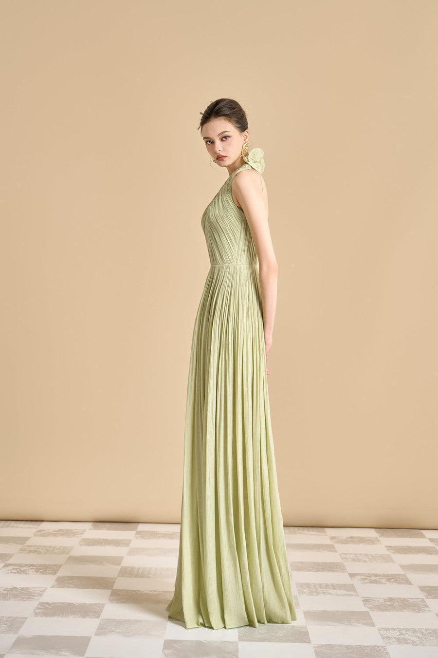 Nasir Gathered Scoop Neck Tencel Floor Length Dress Maxi Dress Maison des Copains