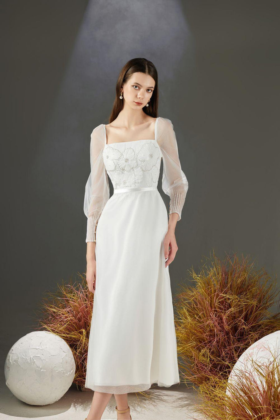 Natalie A-line Square Neck Organza Midi Dress 3